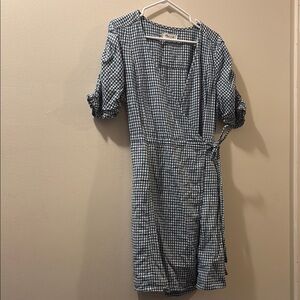 Madewell Blue/white gingham wrap dress with puff Sleeves - XL - cotton/linen